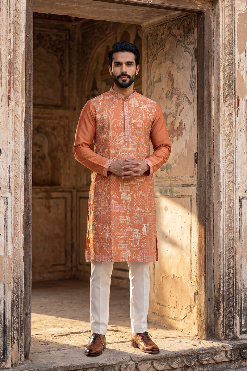 Peach Viscose Rayon Embroidered Straight Kurta MKU2169