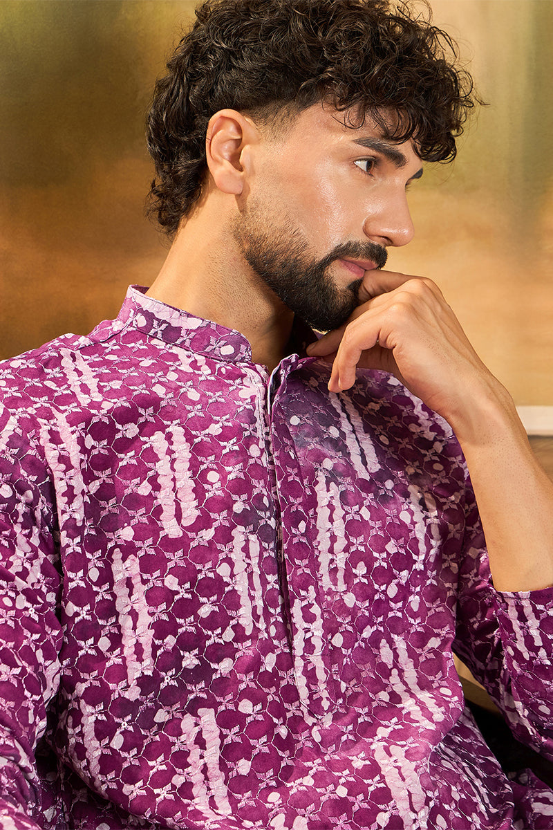 Purple Viscose Rayon Embroidered Straight Kurta MKU1478