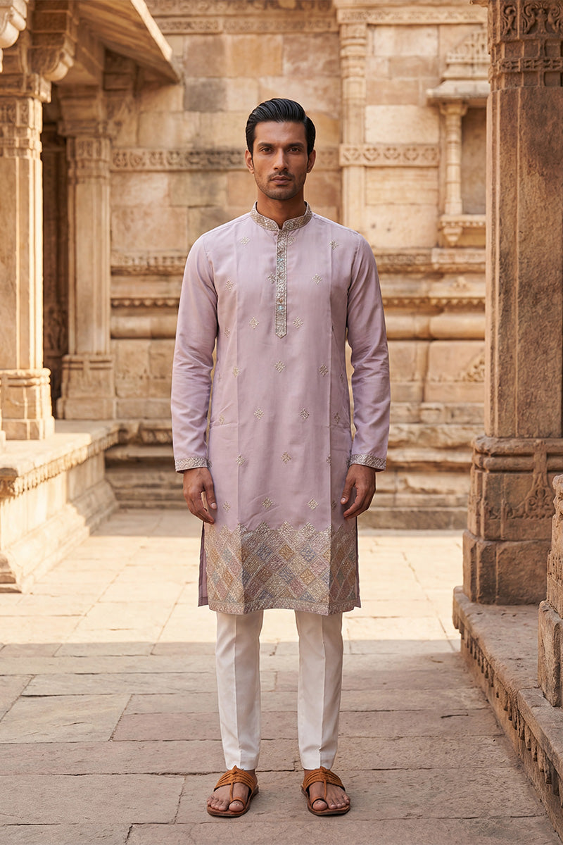 Lavender Silk Blend Embroidered Straight Kurta MKU2094