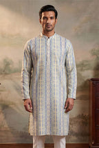 Multi Silk Blend Abstract Printed Kurta With Trousers MKSET2252