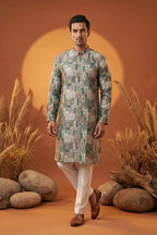 Multi Silk Blend Printed Straight Kurta With Trousers MKSET1973