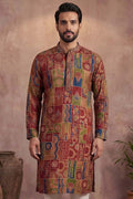 Viscose Rayon Multi Abstract Printed Calf Length Straight Kurta With Trousers MKSET1983