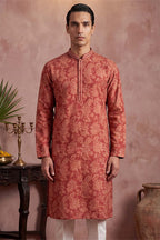 Red Silk Blend Floral Printed Kurta With Trousers MKSET1979