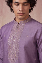 Lavender Silk Blend Solid Emboidered Sequins Kurta With Trouser MKSET2277