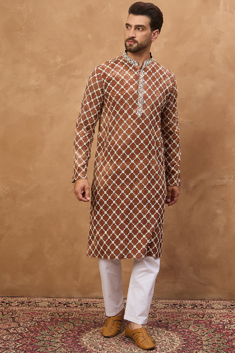 Brown Viscose Solid Indian Wear for Men HMKU1535 | DesiQlo