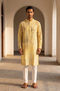 Yellow Viscose Rayon Embroidered Straight Kurta With Trousers MKSET1669
