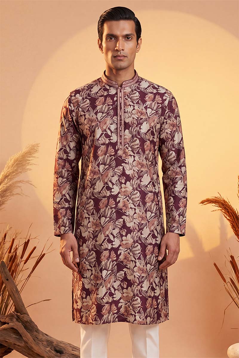 Purple Viscose Rayon Floral Printed Kurta With Trousers MKSET1981