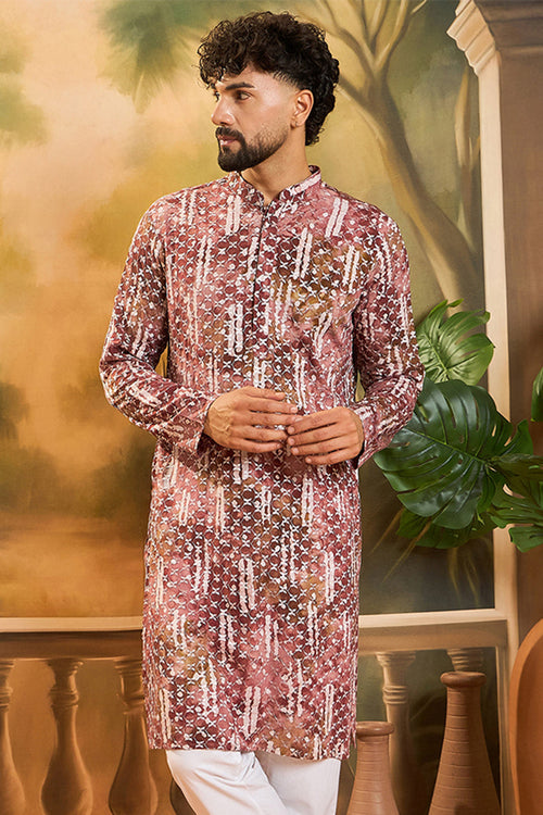 Brown Viscose Rayon Embroidered Straight Kurta MKU1476