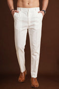 Off White Poly Silk Solid Ethnic Trouser MBOT1003