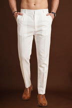 Off White Poly Silk Solid Ethnic Trouser MBOT1003