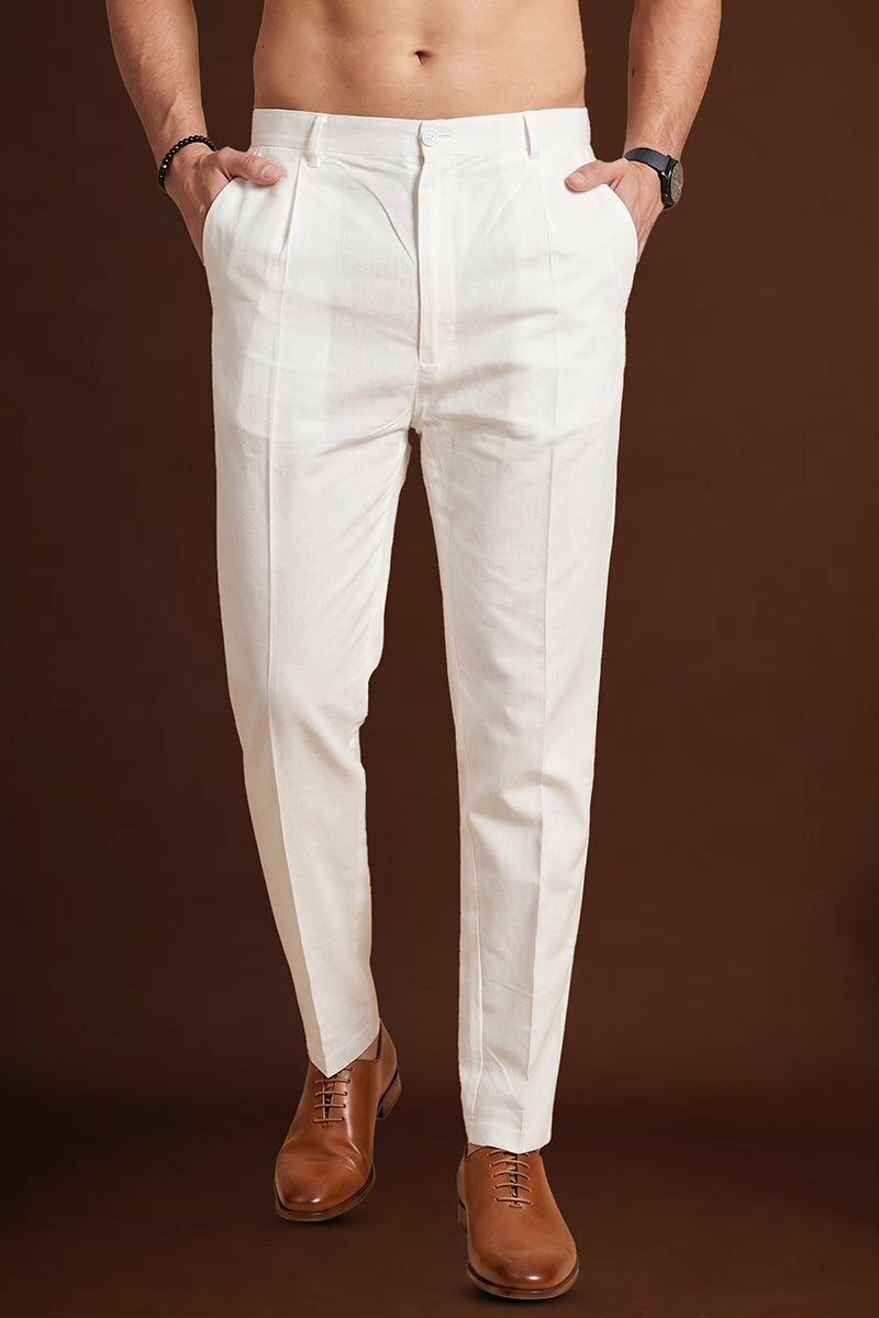 Off White Poly Silk Solid Ethnic Trouser MBOT1003