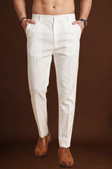Off White Poly Silk Solid Ethnic Trouser MBOT1003
