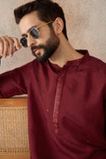 Maroon Silk Blend Solid Emboidered Straight Kurta MKU2289