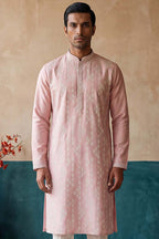 Pink Silk Blend Solid Embroidered Kurta MKU2088