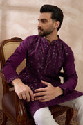 Purple Silk Blend Embroidered Mandarin Collar Straight Kurta MKU2078