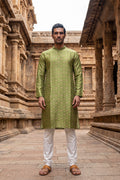 Green Silk Blend Printed Straight Kurta With Trousers MKSET1910
