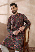 Black Silk Blend Embroidered Mandarin Collar Straight Kurta With Trouser MKSET2096