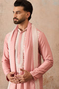 Peach Silk Blend Solid Embroidered Kurta With Dupatta MKUD1041