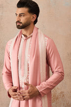 Peach Silk Blend Solid Embroidered Kurta With Dupatta MKUD1041