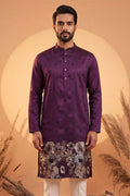 Violet Silk Blend Solid Embroidered Kurta With Trousers MKSET2104