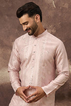 Pink Silk Blend Solid Embroidered Straight Kurta MKU1362