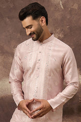 Pink Silk Blend Solid Embroidered Straight Kurta MKU1362