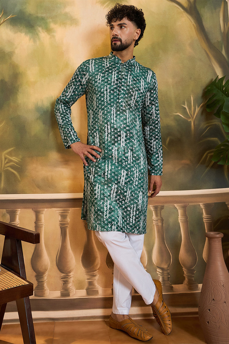 Green Viscose Rayon Embroidered Straight Kurta MKU1477