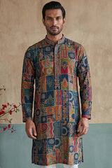 Viscose Rayon Multi Abstract Printed Calf Length Straight Kurta With Trousers MKSET1984