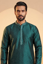 Teal Silk Blend Woven Design Straight Kurta MKU1838