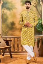 Yellow Viscose Rayon Shibori Embroidered Straight Kurta MKU1415