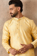 Yellow Silk Blend Floral Straight Kurta With Dupatta MKSET2216