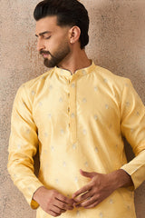 Yellow Silk Blend Floral Straight Kurta With Dupatta MKSET2216
