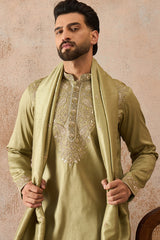 Green Zari Embroidered Silk Blend Kurta with Dupatta MKUD1046