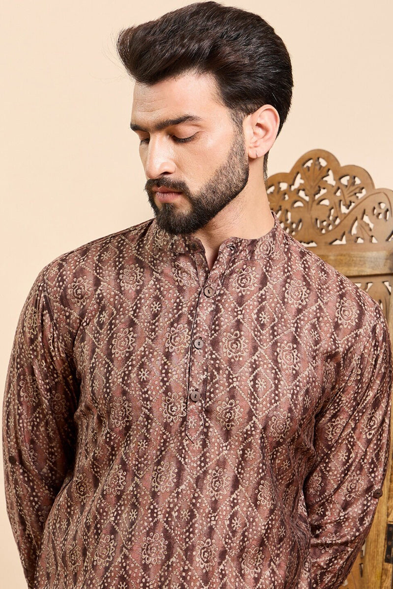 Brown Cotton Geometric Indian Wear for Men | DesiQlo India