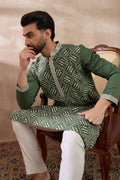 Green Silk Blend Embroidered Mandarin Collar Straight Kurta With Trouser MKSET2081