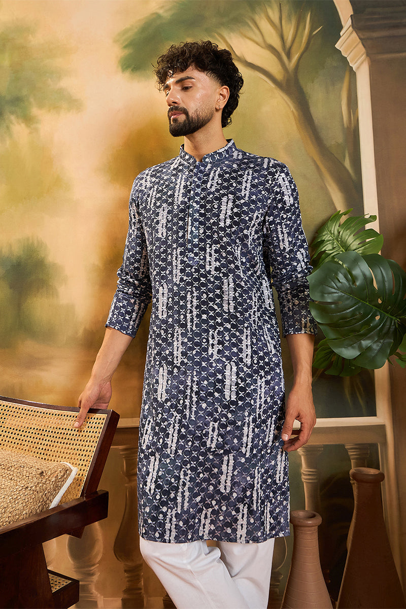 Blue Viscose Rayon Embroidered Straight Kurta MKU1475