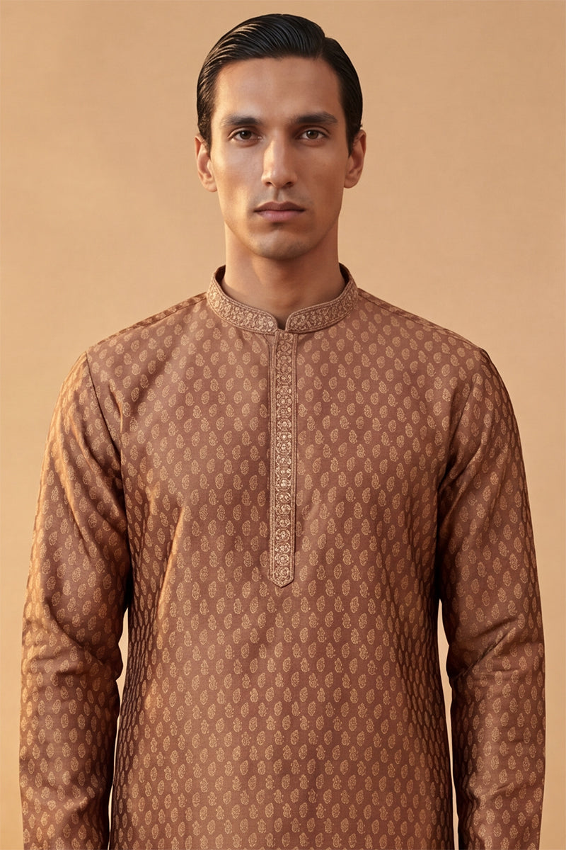 Brown Jacquard Woven Design Straight Kurta MKU2343