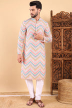 Teal Viscose Rayon Chevron Printed Straight Kurta with Trousers MKSET1008TIL