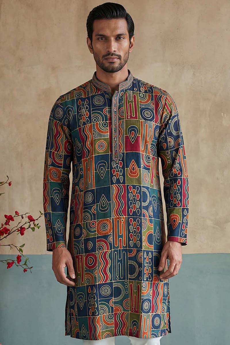 Viscose Rayon Multi Abstract Printed Calf Length Straight Kurta MKU1984