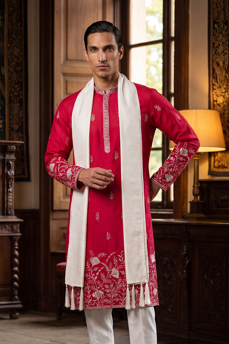 Pink Silk Blend Solid Embroidered Straight Kurta Trouser with Dupatta MKPD1943