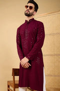 Maroon Viscose Rayon Solid Embroidered Straight Chikankari Kurta MKU1044
