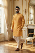 Yellow Silk Blend Printed Straight Kurta MKU2170