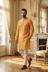 Yellow Silk Blend Printed Straight Kurta MKU2170