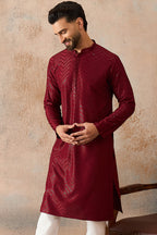 Maroon Rayon Embroidered Solid Straight Kurta MKU2188