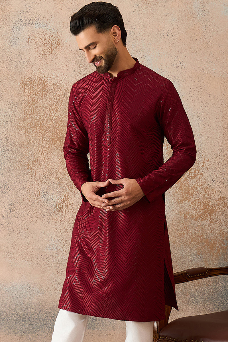 Maroon Rayon Embroidered Solid Straight Kurta MKU2188