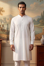 White Silk Blend Solid Solid Kurta With Trousers MKSET2220