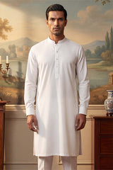 White Silk Blend Solid Solid Kurta With Trousers MKSET2220