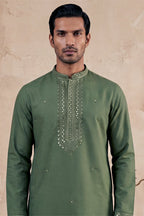 Green Silk Blend Solid Emboidered Sequins Kurta With Trouser MKSET2276