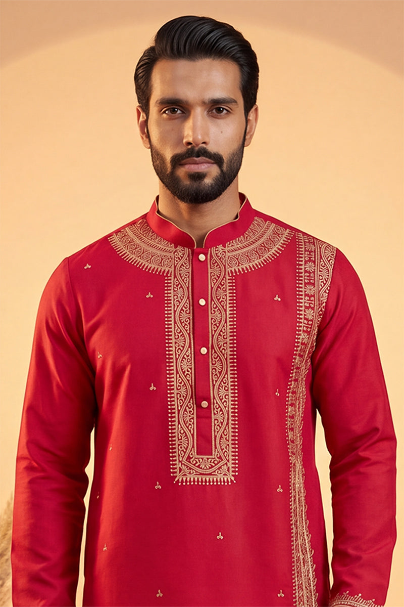 Pink Silk Blend Solid Emboidered Straight Kurta With Trouser MKSET2315