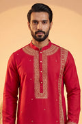 Pink Silk Blend Solid Emboidered Straight Kurta With Trouser MKSET2315